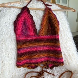 Unique Anna Sui crochet top in neon pink! Perfect condition. Tie back closure